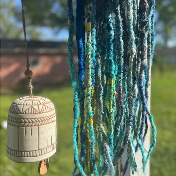 Handcrafted Blue and Yellow dreadlock extensions single ended